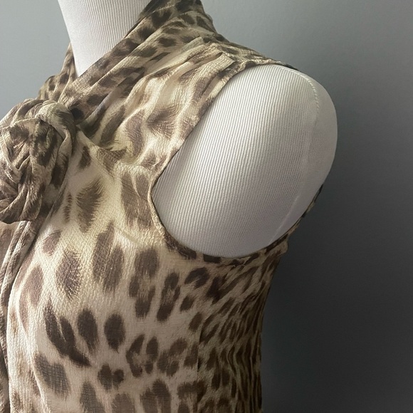 Talbots sheer cheetah print bow neck tank top size 2 petite - Picture 4 of 6